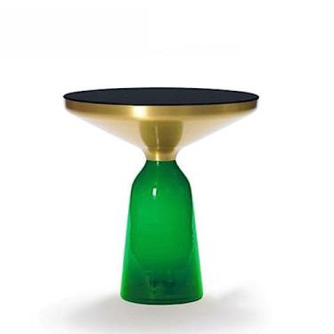 Imagem de Mesa lateral redonda moderna, mesa de cabeceira pequena mesa de centro para sala de estar, quarto, espaços pequenos, mesa de cabeceira moderna para decoração de casa com base de vidro, simples (verde)