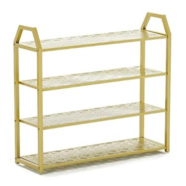 Imagem de Sapateira de metal simples rack de armazenamento multicamadas para casa suporte de sapato fácil de montar para sala de estar corredor quarto prateleira de sapatos suporte de sapatos (cor: ouro