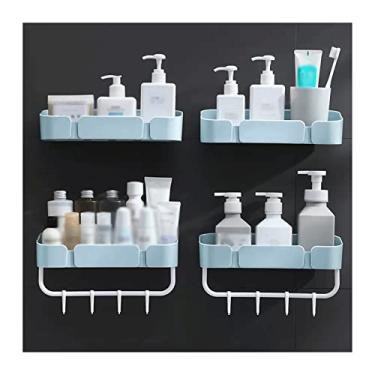 Imagem de 2 prateleiras de armazenamento de artigos de higiene de plástico, prateleiras de armazenamento de plástico duplas montadas na parede, sem perfuração, prateleiras simples de armazenamento de vaso