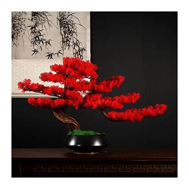 Imagem de Plantas falsas, bonsai artificial, pinheiro, vaso de plantas, vasos falsos, para decoração de casa, escritório, prateleira, quarto, decoração (vermelho)