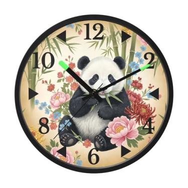 Imagem de STAYTOP Panda fofo com relógio de parede de LED estilo retrô para quarto com brilho noturno, relógios de parede silenciosos de 30 cm para decoração de sala de estar, controle de som, relógio de parede