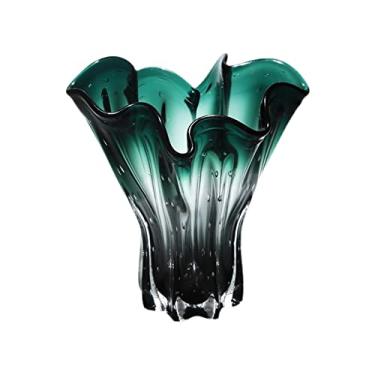 Imagem de Vasos de vidro espesso de vidro colorido moderno, ornamentos de flores, sala de modelo, sala de estar, armário de TV peças centrais de decoração chinesa simples (grande)