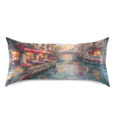 Imagem de xigua Pintura a óleo de fronha de cetim italiano para cabelo e pele, lavável à máquina, antiderrapante, almofada de cetim, capa de cama king size com fecho de envelope, 50,8 cm x 101,6 cm