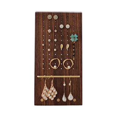 Imagem de x3anggyt5 Elegante suporte de exibição de joias de madeira, suporte de brinco com 72 furos para loja, organizador de pendurar para casa, organizador de quarto