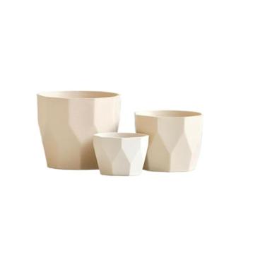Imagem de Kit Jogo 3 Vasos para Plantas Decorativo Cachepô Liso Injetado Centro Mesa Suculentas Cactos(Bege)