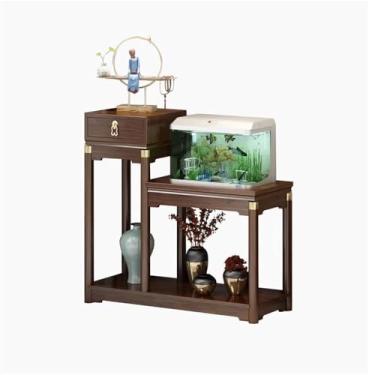 Imagem de Base de vaso doméstico leve luxo combinatório bonsai rack, bambu chinês com gaveta flor mesa exibição (grande)