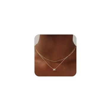 Imagem de Colar delicado com inicial em camadas para mulheres – Colar com pingente de letras fofas de zircônia cúbica banhado a ouro 14K, joias com nome empilhável personalizado, presentes de aniversário para