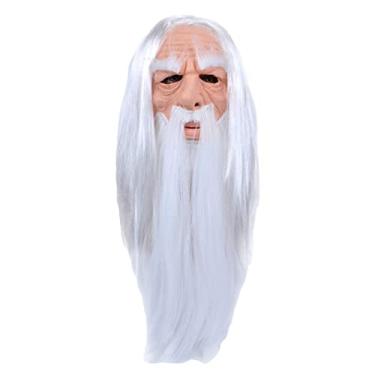 Imagem de Máscara de Bruxo Cabelo Branco Assustador para Cosplay Halloween Peruca e Barba Assustadoras Rosto Completo Bruxa Acessórios Festa Decoração Festivais