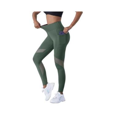 Imagem de Calças De Yoga Femininas De Cintura Alta Com Detalhes Em Malha, Leggin