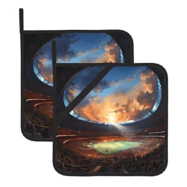Imagem de Tapete de isolamento térmico quadrado conjunto de 2 peças maravilhoso jogo de futebol impresso tapetes de isolamento térmico adequados para churrasco ao ar livre