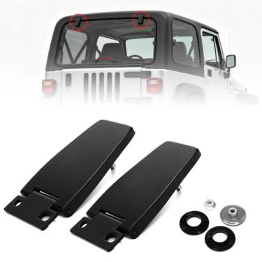 Imagem de Conjunto de dobradiças para janela traseira 926-119 compatível com Jeep Wrangler 1987-2006 Conjunto de dobradiças de vidro para porta de elevação direita e esquerda, substitui OEM # 5013722AA