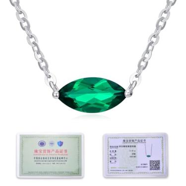Imagem de RJZ Colar feminino com pingente de esmeralda cultivada em laboratório de 0,5/1,0 quilate, redondo, coração, oval, lágrima, quadrado, joia de pedra preciosa | D Crolor | VVS2, presente de aniversário