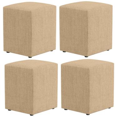 Imagem de Kit 04 Puffs Quadrado L02 Decorativo Linho Bege Escuro - Lyam Decor