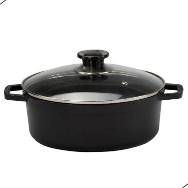 Imagem de Kit Panelas Caçarolas De Ferro Fundido Tampa De Vidro Preto