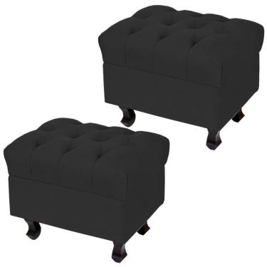 Imagem de Kit 02 Puffs París Luis Xv Capitone Suede Preto Pés Madeira