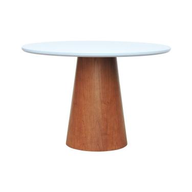 Imagem de Mesa De Jantar Tampo Em Vidro Base Cone Laminado Cinamomo Amêndoa Tampo ø120 Branco-vidro Branco
