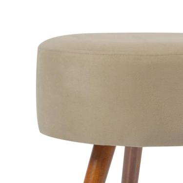 Imagem de Puff Banqueta Magnus Redondo Bege Pés Castanho Palito