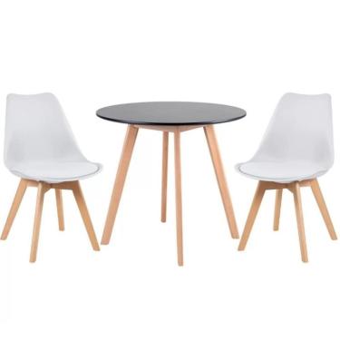 Imagem de Kit - Mesa Redonda Leda 80 Cm Preto + 2 Cadeiras Estofadas Leda Branco