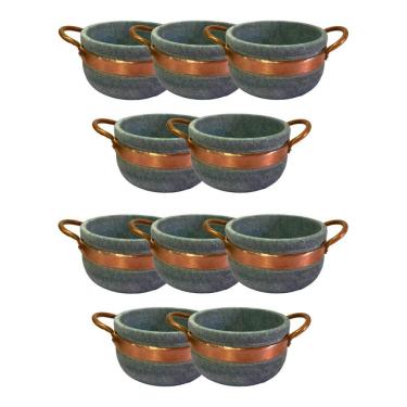 Imagem de Kit 10 Cumbucas Alça De Cobre Pedra Sabão Caldo Sopa 500ml