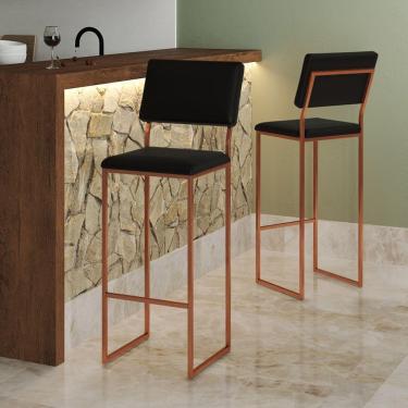 Imagem de Banqueta Com Encosto Industrial E Moderna Nina Cobre E Corino Preto