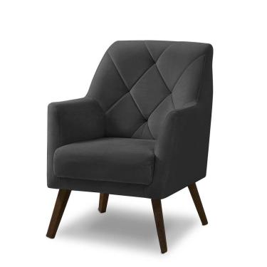 Imagem de Poltrona Decorativa Retrô Recepção Magali Veludo Cinza Grafite Lansofbr