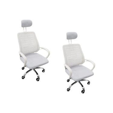 Imagem de Kit 2 Cadeiras Escritório Diretor Tela Mesh Encosto De Cabeça Branco