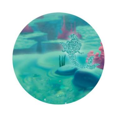 Imagem de Painel De Tecido Sublimado Redondo Sereia Glitter Fundo do mar C/Elást
