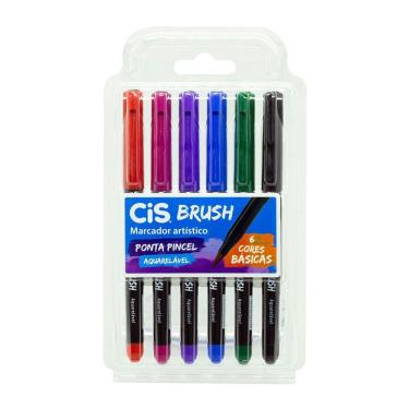 Imagem de Kit Marcador Artístico Ponta Pincel Aquarelável Com 6 Cores Básicas da Cis Ref 71.0000