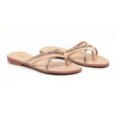 Imagem de Sandália Chinelo Rasteira Tira Cruzada Brilho Básico Super Macia Dia a