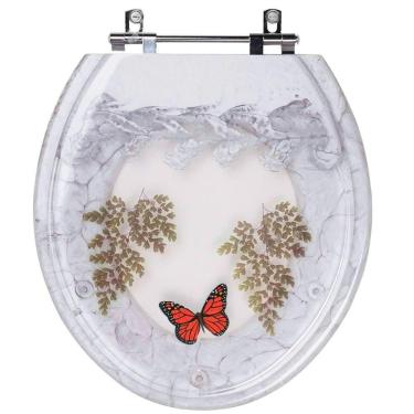 Imagem de Acento Sanitário Poliéster Decorada Borboleta Avalon Branco para louça Ideal Standard