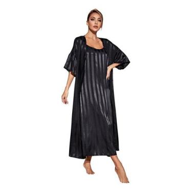 Imagem de Conjunto de pijama Simulation Silk de manga comprida para mulheres - J