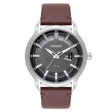 Imagem de Relógio ORIENT masculino prata preto couro MBSC1039 G1NX