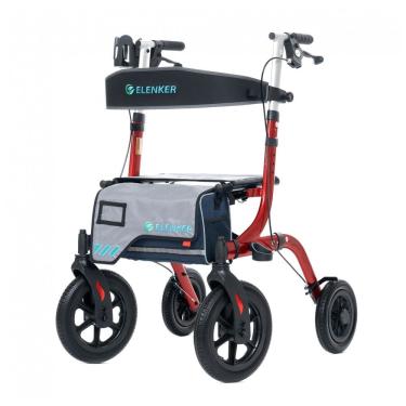 Imagem de Andador All-Terrain Rollator com Assento, Rodas Dianteiras de 30 cm Não Pneumáticas, Design Dobrável e Compacto, ELENKER, Vermelho