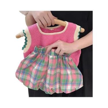 Imagem de Conjunto De Verão Coreano Rosa Para Meninas, Colete Tricotado Respiráv