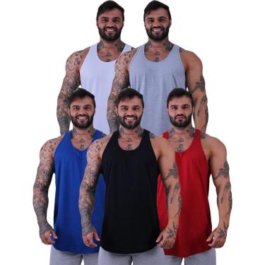 Imagem de Kit 5 Regatas Longline MXD Conceito Slim Cores Básicas e Mescladas Lisas-Masculino