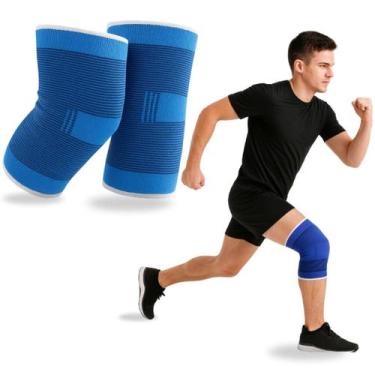 Imagem de Duas Joelheiras Par Azul De Compressão Proteção Esportiva Academia Tam