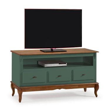 Imagem de Rack para Sala com Pés Luis XV 60501 Linz Móveis 3 Gavetas e Nicho - Verde Musgo/Imbuia Glazer