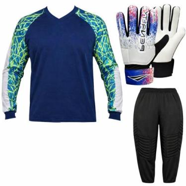 Imagem de Kit Goleiro Adulto Camisa Napoli Kanga + Calça TRB + Luva Penalty, Azu