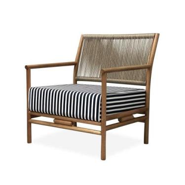 Imagem de Poltrona com braço Nicole Algodão Impermeável Azul e Branco Madeira Ce