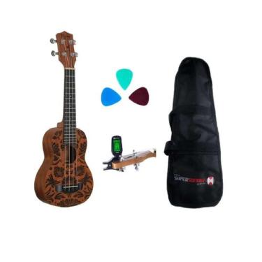 Imagem de Kit Ukulele Tagima 23k Floral Natural Acústico - Série Havaí + Afinado