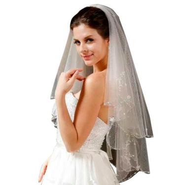 Imagem de Véu De Noiva Casament Pérola Mantilha Curto C Pente 2 Camada - - ANJO 