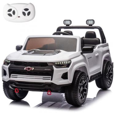 Imagem de Carro Elétrico Infantil Chevrolet Colorado Licenciado 24V, 2 Lugares, 4WD, Controle Remoto, Música, Alarme, Megafone, Branco