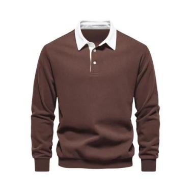 Imagem de Moletom Masculino De Moda Outono Com Gola Polo Casual Em Algodão De Qu