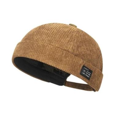 Imagem de Gorro Unissex De Veludo Listrado Em Corduroy Sem Aba Casual Para Outon