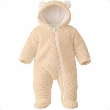 Imagem de Macacão Ursinho Bebê Soft Inverno Macio Capuz Com Zíper Bege Tamanho M
