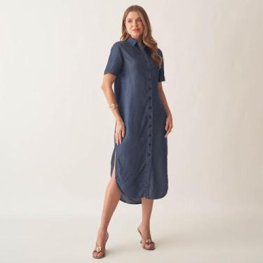 Imagem de Vestido Chemise Midi Liocel com Costas Vazadas - Bloom, Jeans stone, M