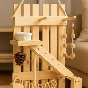 Imagem de Playground De Madeira Para Calopsita Com Acessórios Inclusos - Metais 