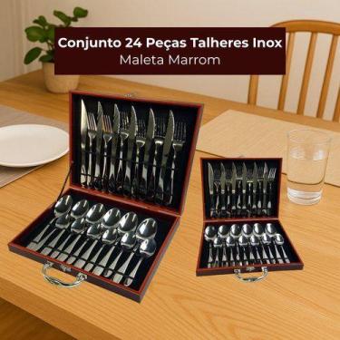 Imagem de Conjunto 24 Peças Talheres Inox com Maleta Marrom - CORTINOX