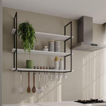 Imagem de Prateleira Decorativa Londres 120 Cm Preto E Branco - Móveis Iberia