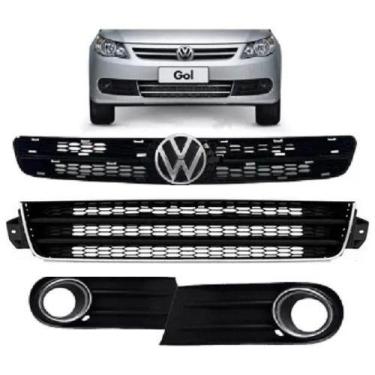 Imagem de Kit Grade Radiador C/ Furo Aro Gol G5 2009 11 2012 + Emblema - Preta -